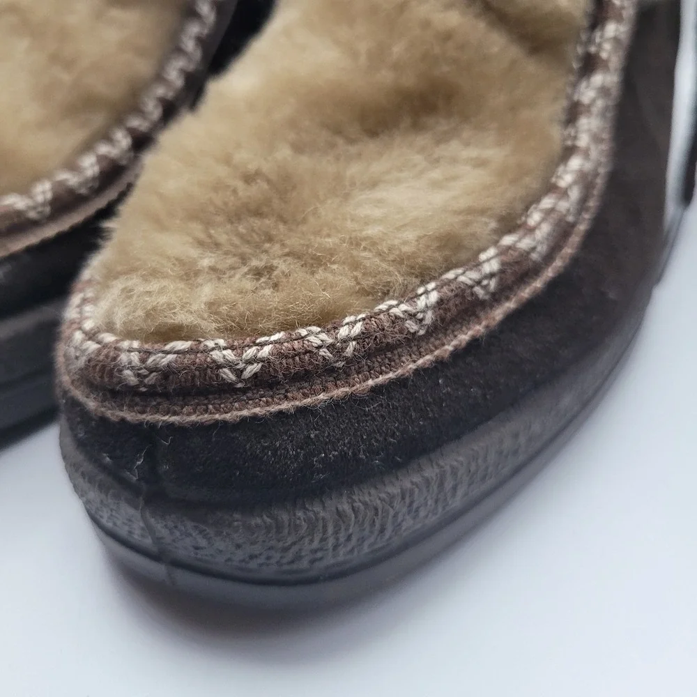 Yodeler Womens 8 Leather Boots Vintage USA Brown Faux Fur Trim Winter Snow Shoes